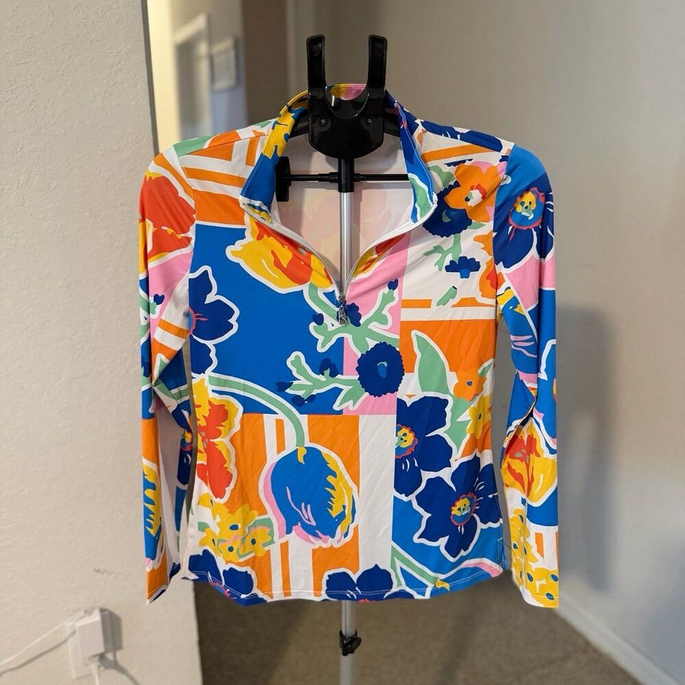 Acegolfs Hyped-Up Tropical Silky Golf Quarter-zip Long Sleeve UPF 50+ Small